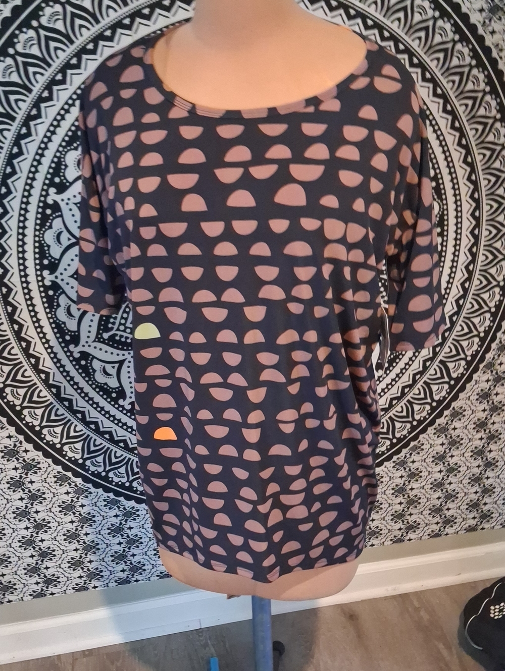 LuLaRoe Navy with Pink Geometric Midi Dress
